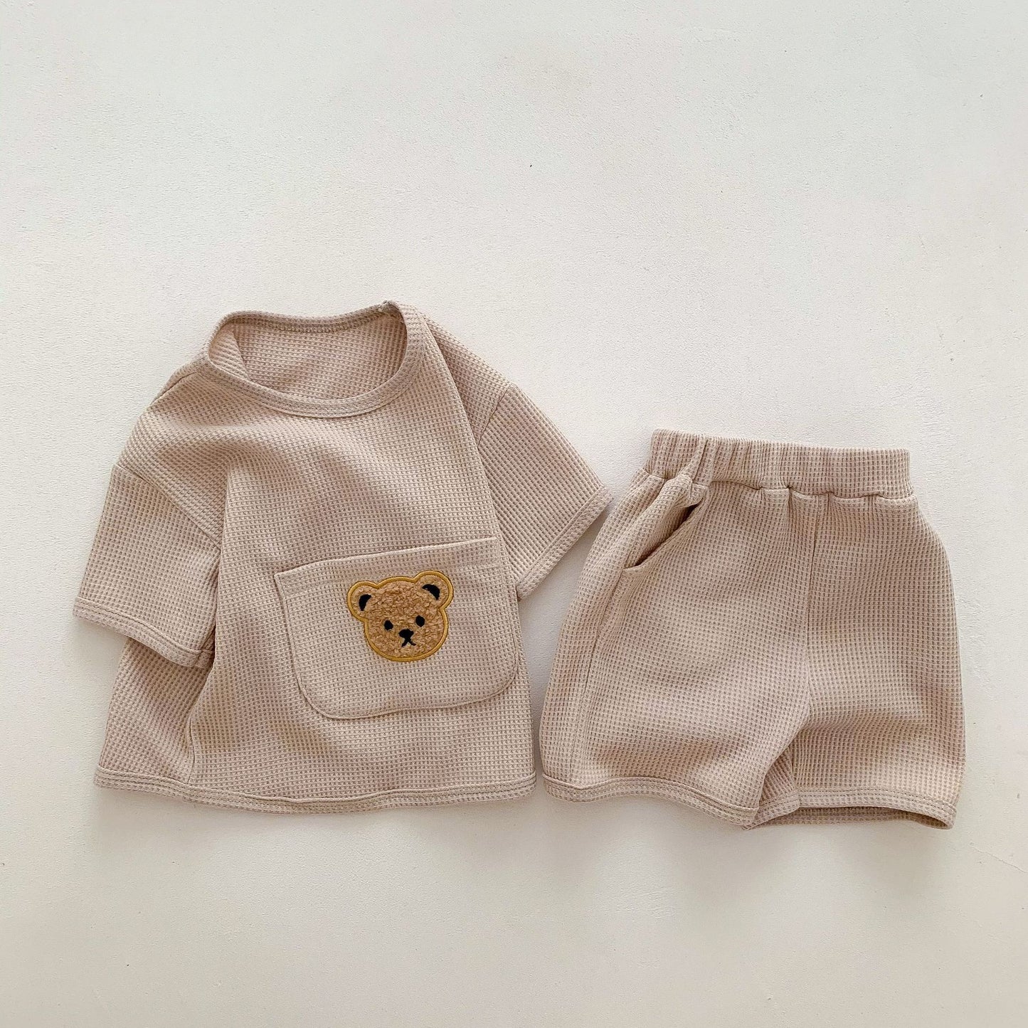 Costume unisexe pour bébé, vêtements d'été deux pièces gaufrés
