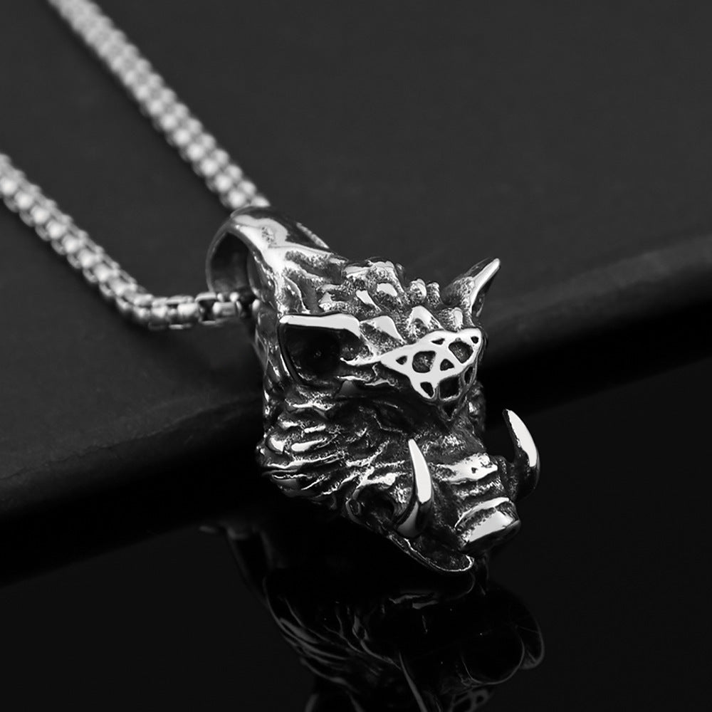Collar de jabalí de acero inoxidable vintage de acero titanio para hombre con adorno de moda