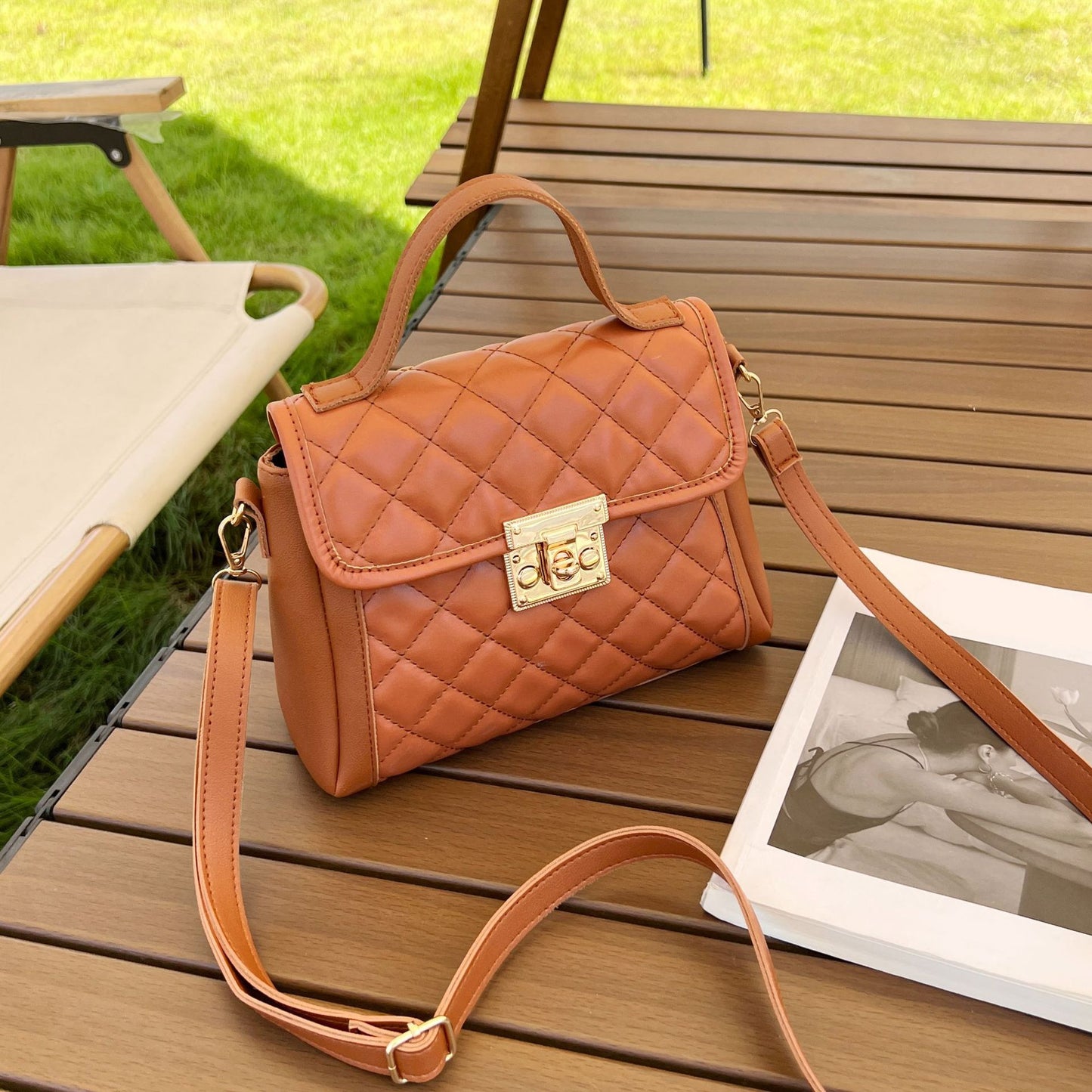 Sac à bandoulière en losange pour femmes, sac à main tendance en PU