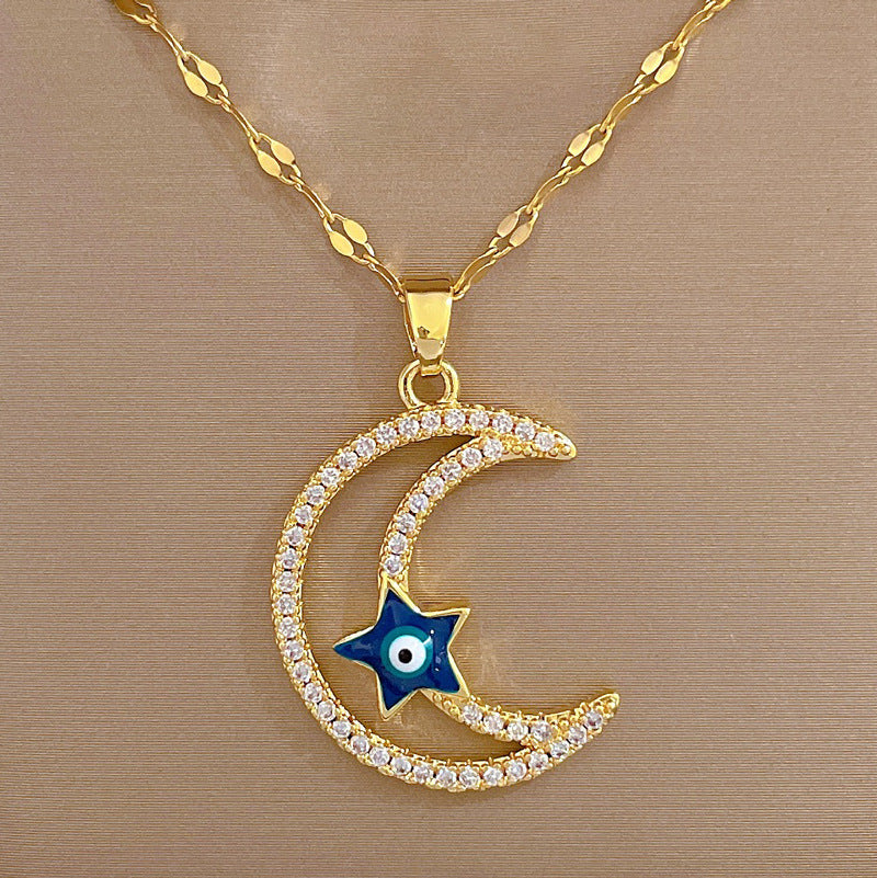 Collar de diamantes lleno de estrella y luna