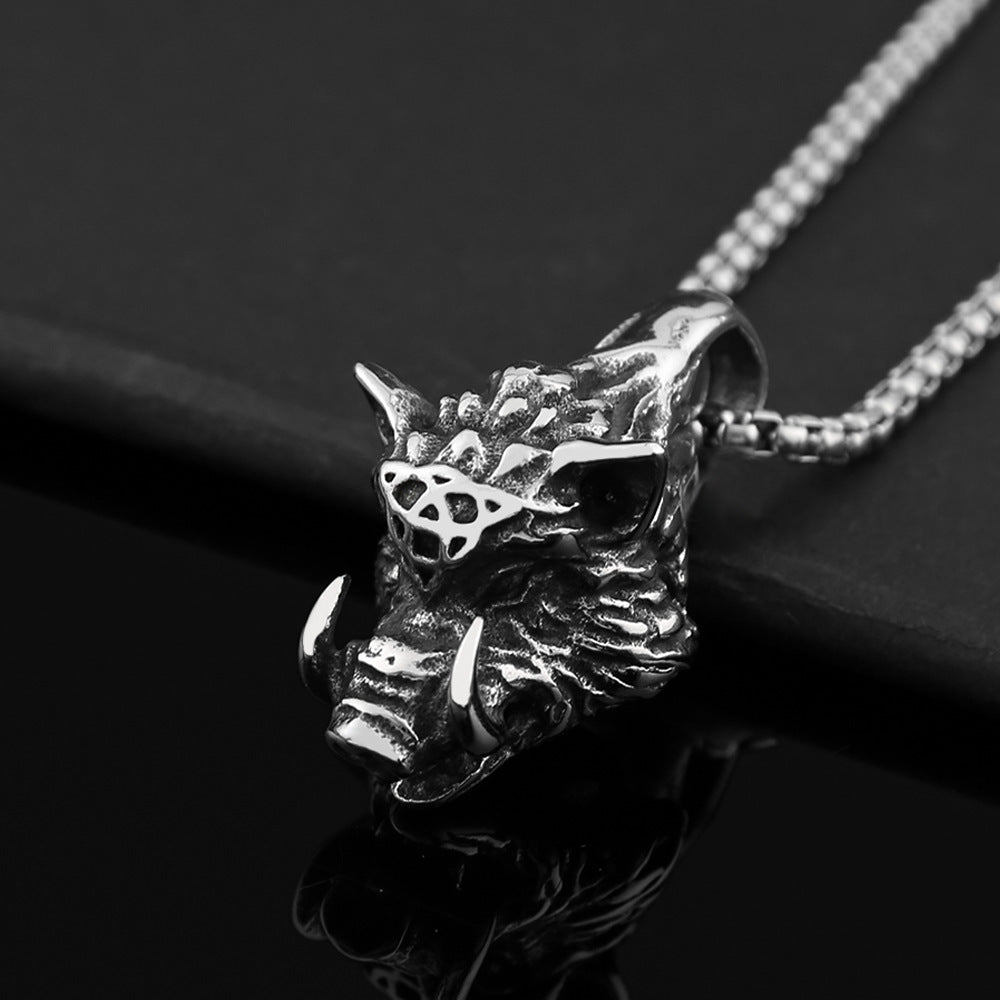 Collar de jabalí de acero inoxidable vintage de acero titanio para hombre con adorno de moda