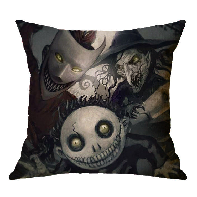 Funda de almohada de Halloween con calavera de lino