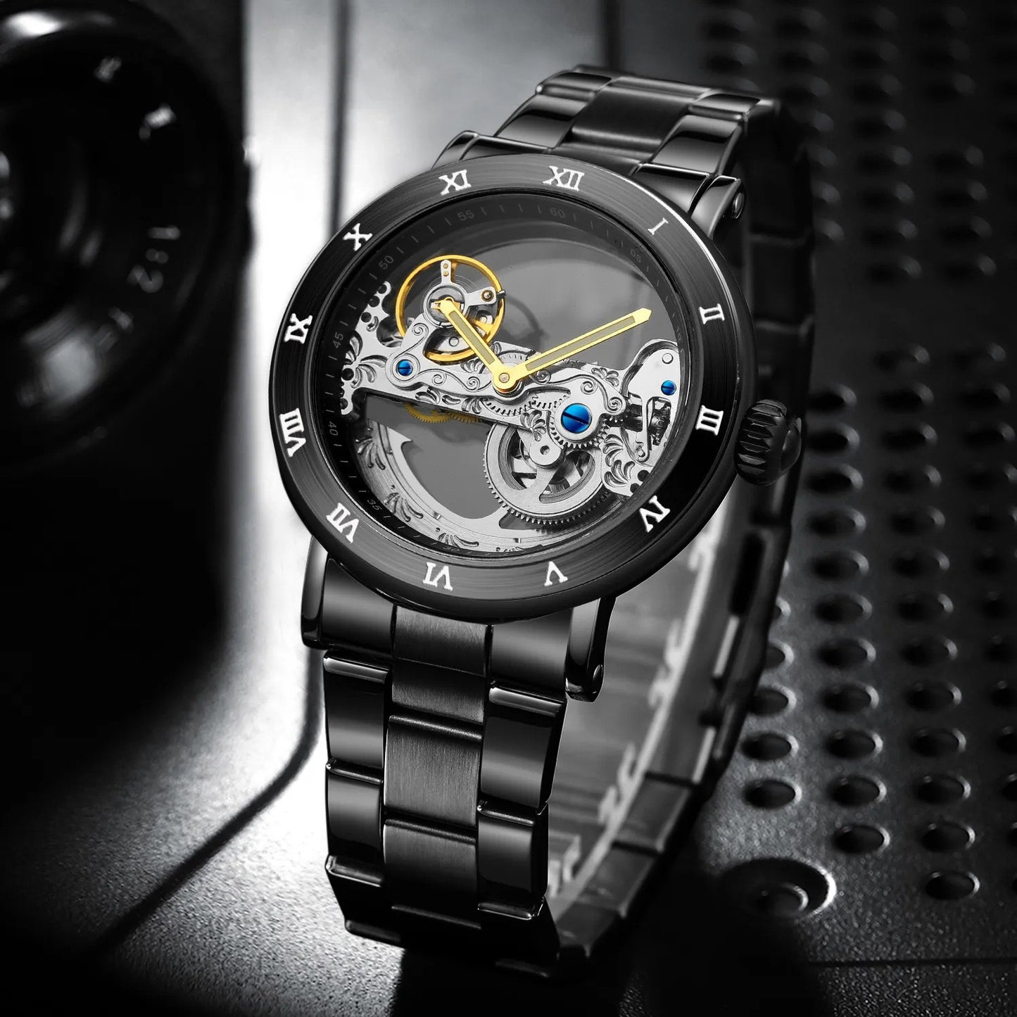 Montre mécanique automatique à mouvement creux double face à la mode