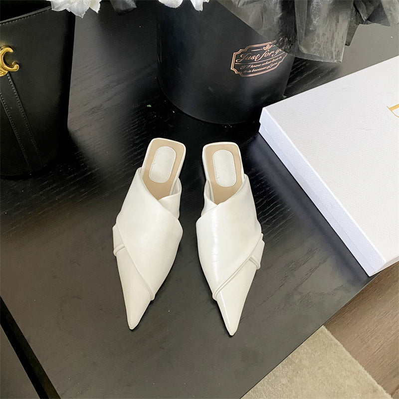 Mode Style coréen bout pointu talon plat décontracté dos croisé pantoufles vides embout