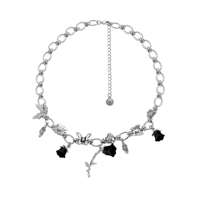 Collar original de rosa con goteo de aceite de mariposa para mujer