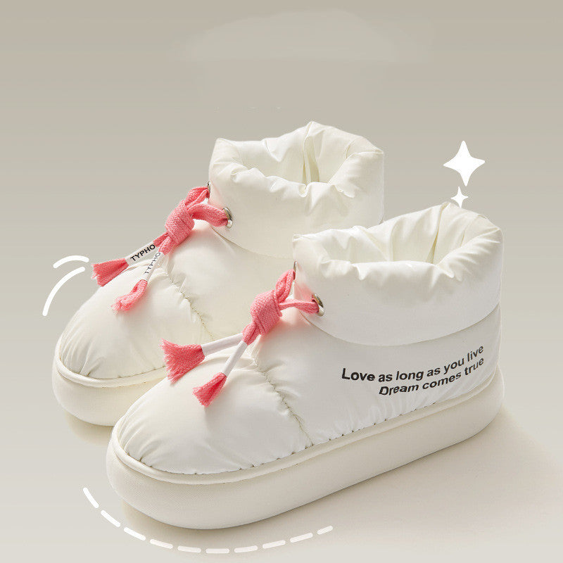 Chaussures d'hiver en coton avec cordon de serrage, bottes de neige épaisses et imperméables en peluche pour femme, confortables, semelle souple, bottines chaudes