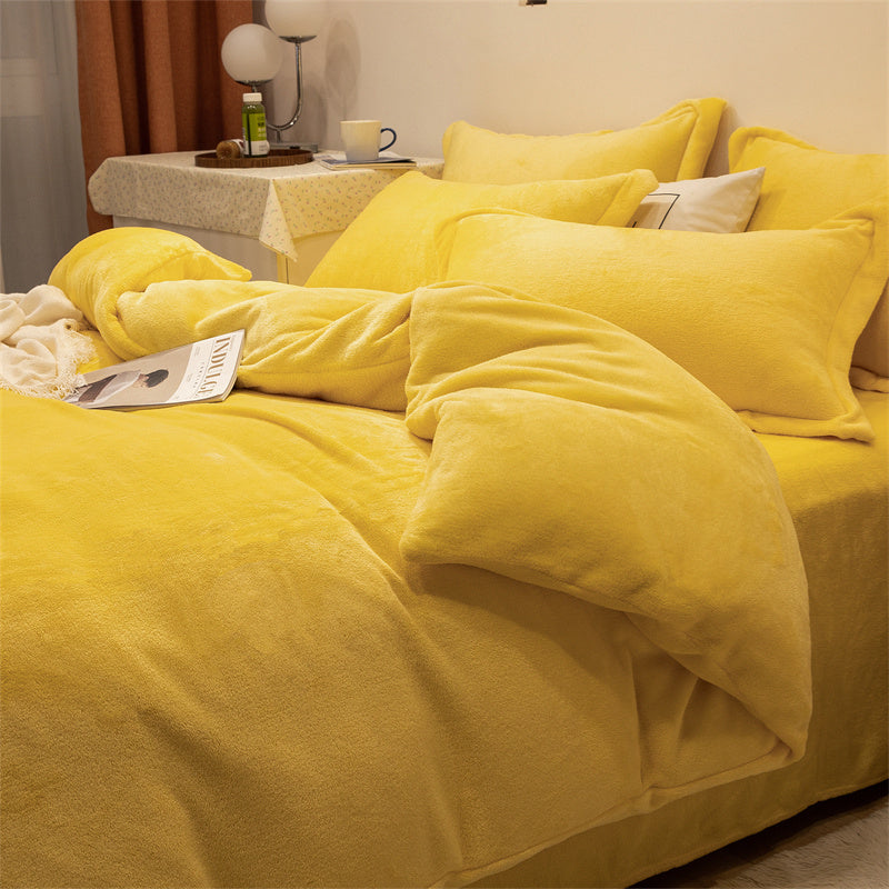 Housse de couette quatre pièces en peluche polaire double face jaune chaud
