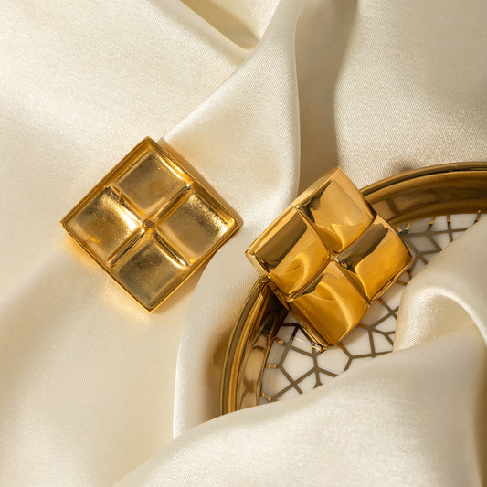 18K Gold Stainless Steel Glossy Cross Texture Earrings
