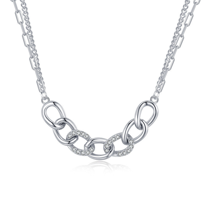 Collar de doble capa en forma de cadena Mujer S925 Plata Personalidad