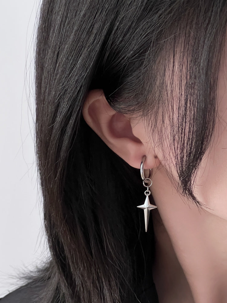 Cool Style Special-interest Design Personality Four Eight-pointed Stars Ring Earrings