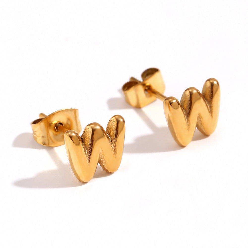 Titanium Steel Earrings 18K Gold Mini Alphabet Letter Earrings Women