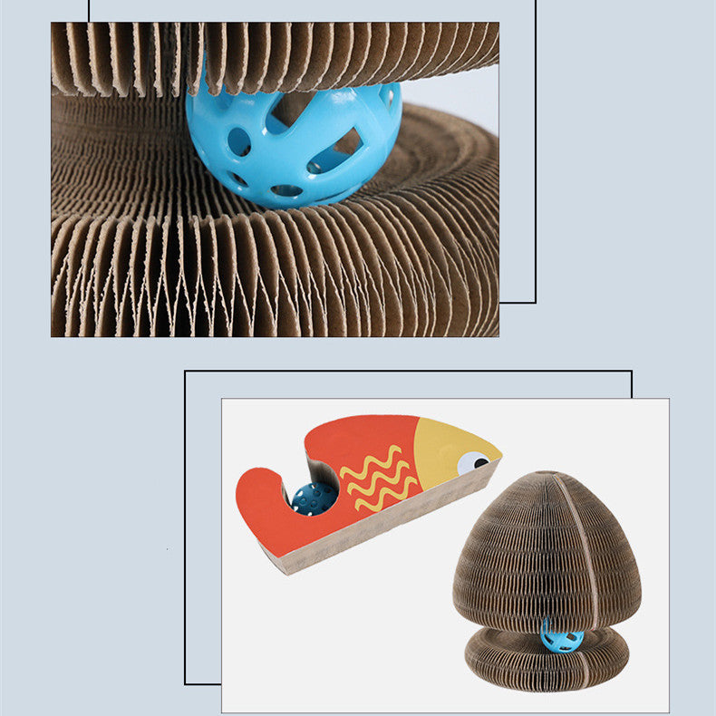 Rascador para gatos plegable, órgano mágico, juguete con campana, garra de molienda para gatos, marco de escalada, juguetes interactivos redondos corrugados para gatos
