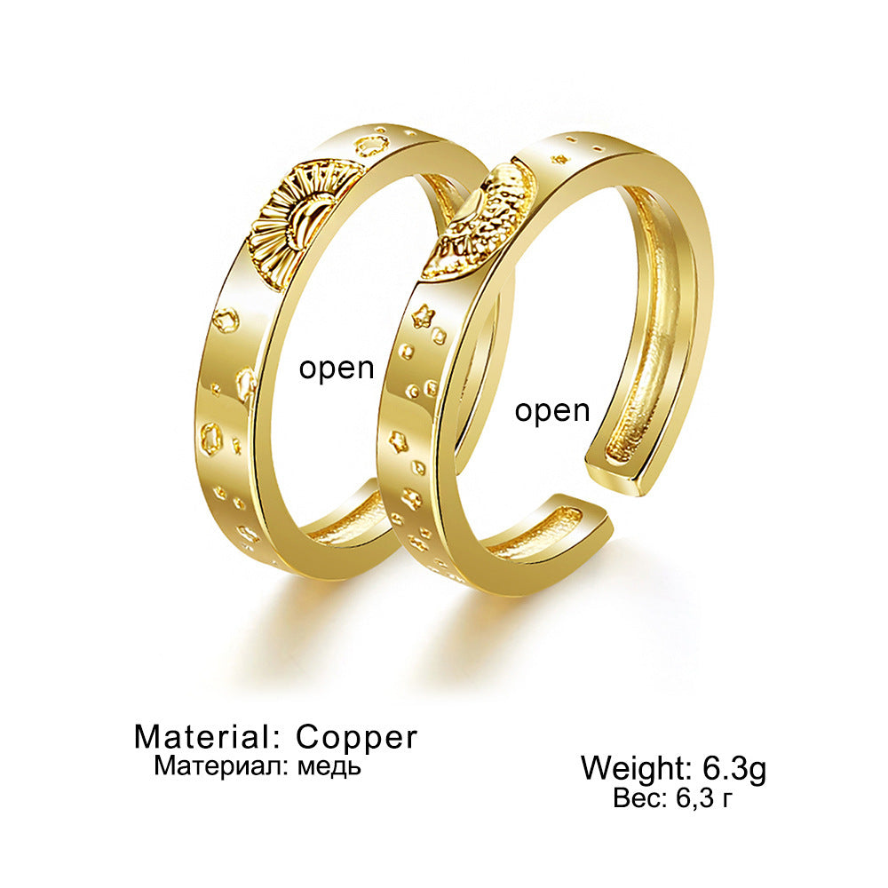 Personalized Star And Moon Corrosion Pattern Simple Brass Ring