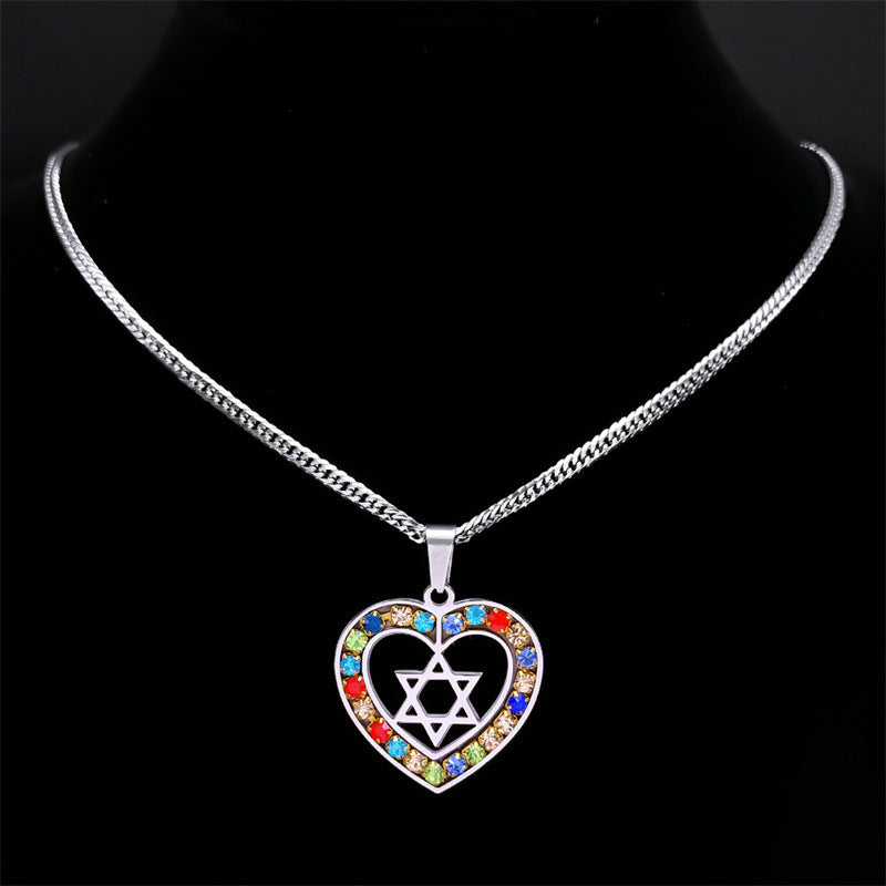 Collier géométrique en Zircon de couleur étoile à Six branches en acier inoxydable