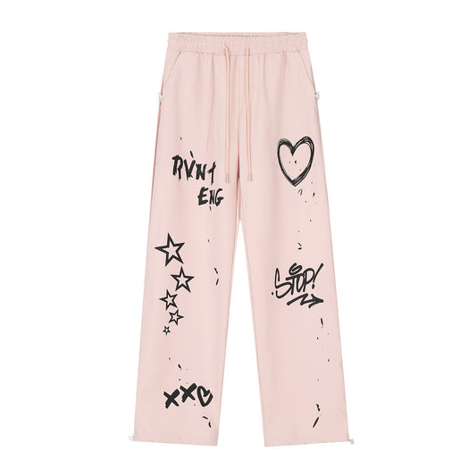 Men Fashion Brands Straight Loose Wide Leg Sports Drawstring Ankle Banded Pants