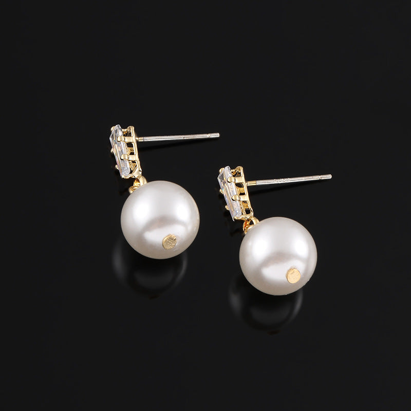 All Match Pearl Stud Earrings Earrings Female Silver Needle Zircon