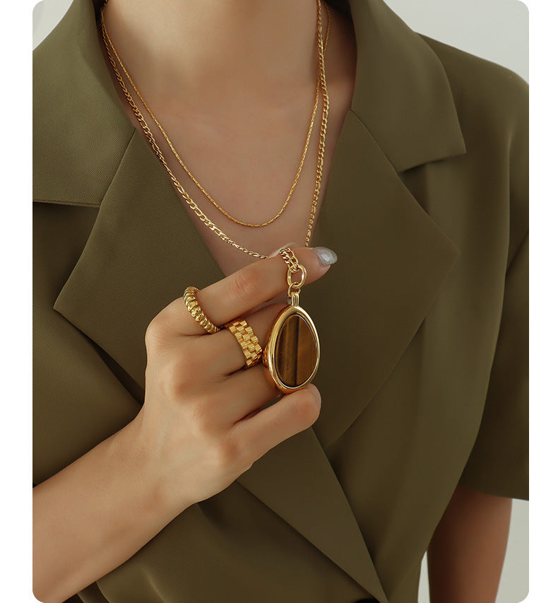 Collier Double couche en œil de tigre naturel, accessoires de Style froid capricieux pour femmes