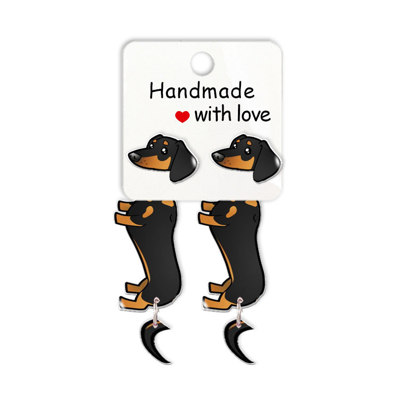 Boucles d'oreilles à tige en forme de teckel, animal mignon, chiot de dessin animé