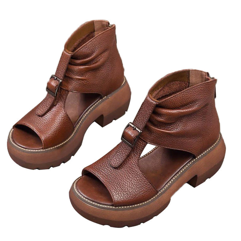 Sandales d'été à talons épais et bout ouvert de Style romain, sandales montantes augmentant la hauteur