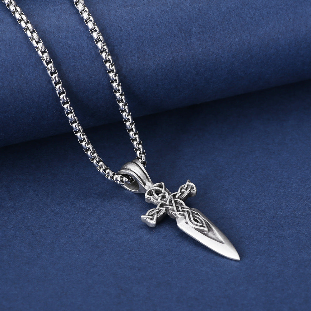 Collier en acier titane pour hommes, pendentif épée à nœud celtique sculpté Viking
