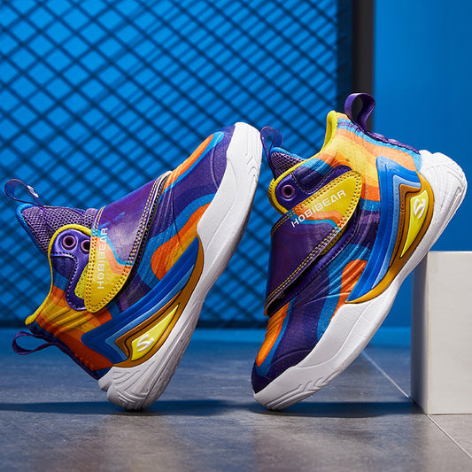 Superficie de cuero, zapatos de baloncesto ligeros y transpirables para niños, zapatos para correr casuales