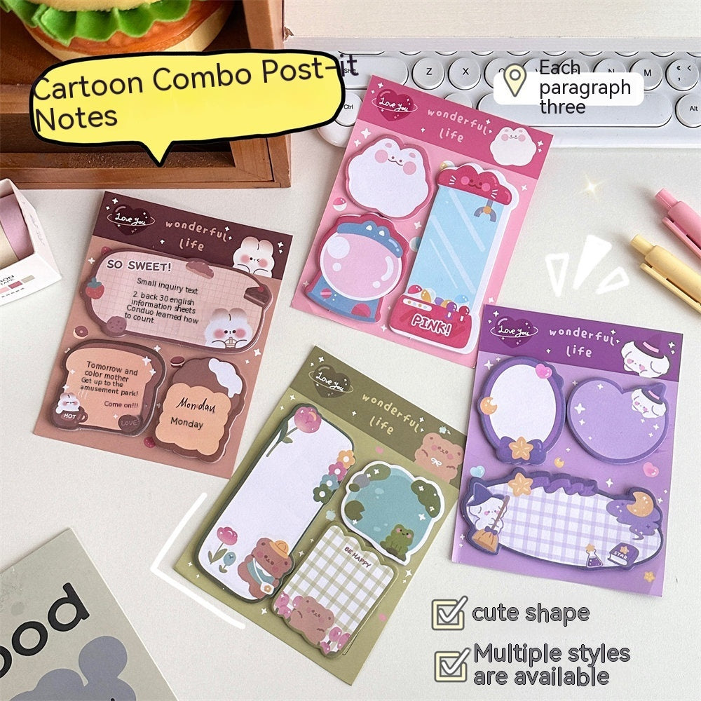 Combinaison de Notes autocollantes de dessin animé, Style Girly, Message créatif, autocollants de forme spéciale, papier de notes mignon pour compte à main d'étudiant