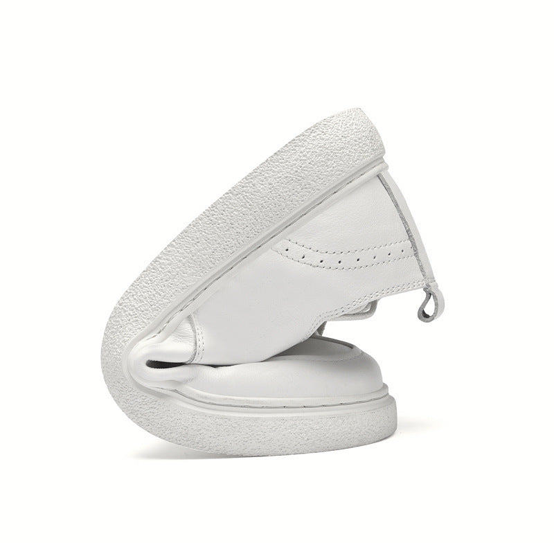 Escarpins décontractés en cuir de vache pour hommes, première couche, semelle en cuir, tête ronde, chaussures blanches basses