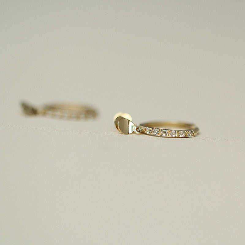 Corée du sud petite feuille d'or ronde petit anneau de bord en Zircon Style de tempérament boucles d'oreilles délicates