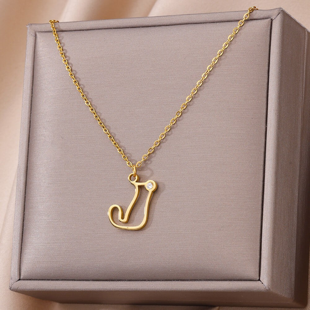 Collier avec pendentif en forme de lettre creuse Simple pour filles, ornement en acier inoxydable