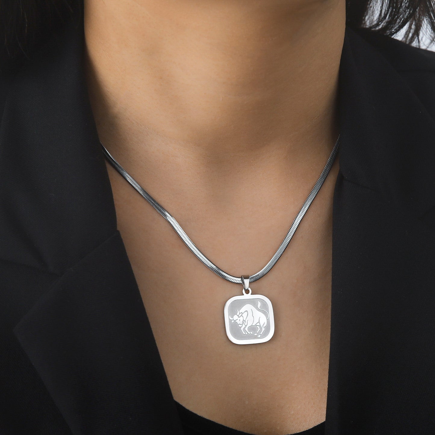 All-match Twelve Constellation Small Square Brand Stainless Steel Necklace