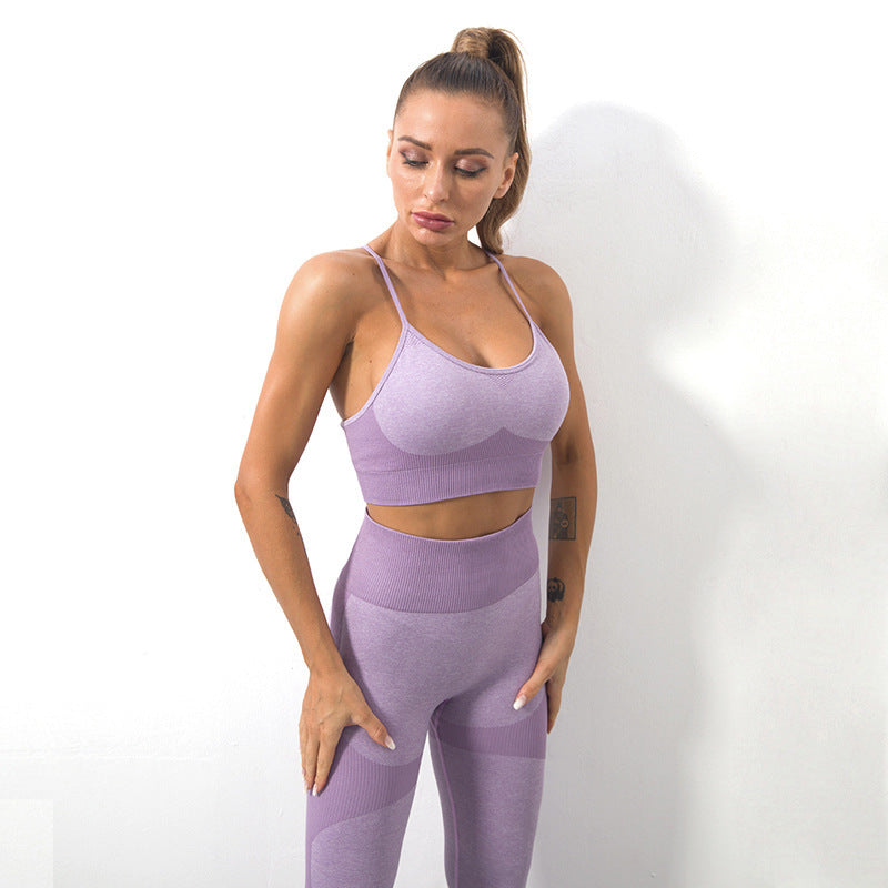 Traje de yoga con sujetador deportivo y tirantes de punto sin costuras para mujer
