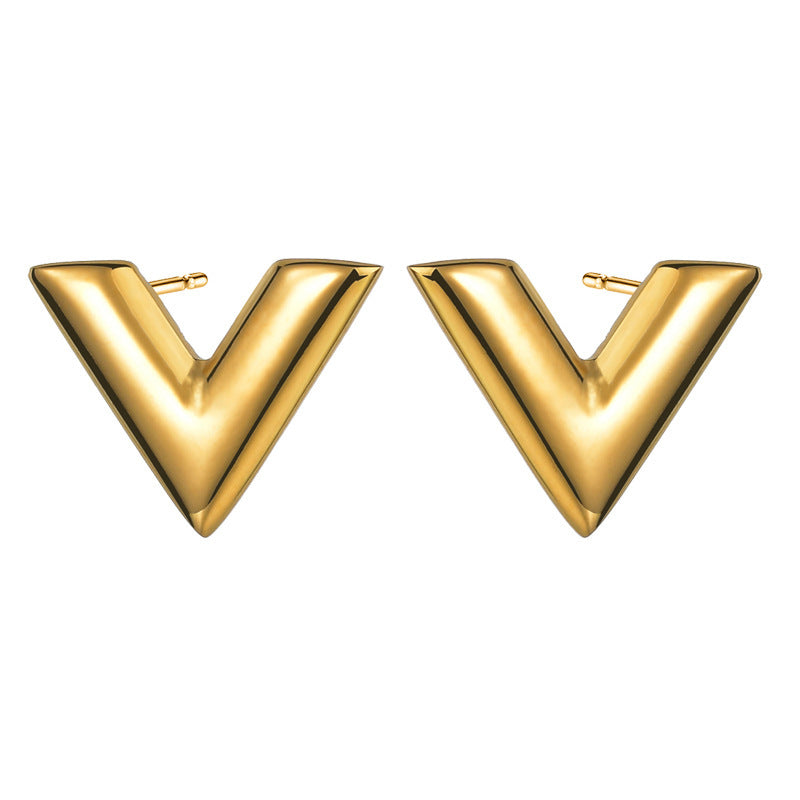 Collier Simple en forme de V en acier inoxydable, Bracelet, clous d'oreilles, costume