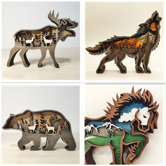 Décoration de noël en bois, Sculpture d'animaux, cadeau artisanal, Sculpture murale suspendue, ours, cerf, élan, décor artistique, ornements du nouvel an