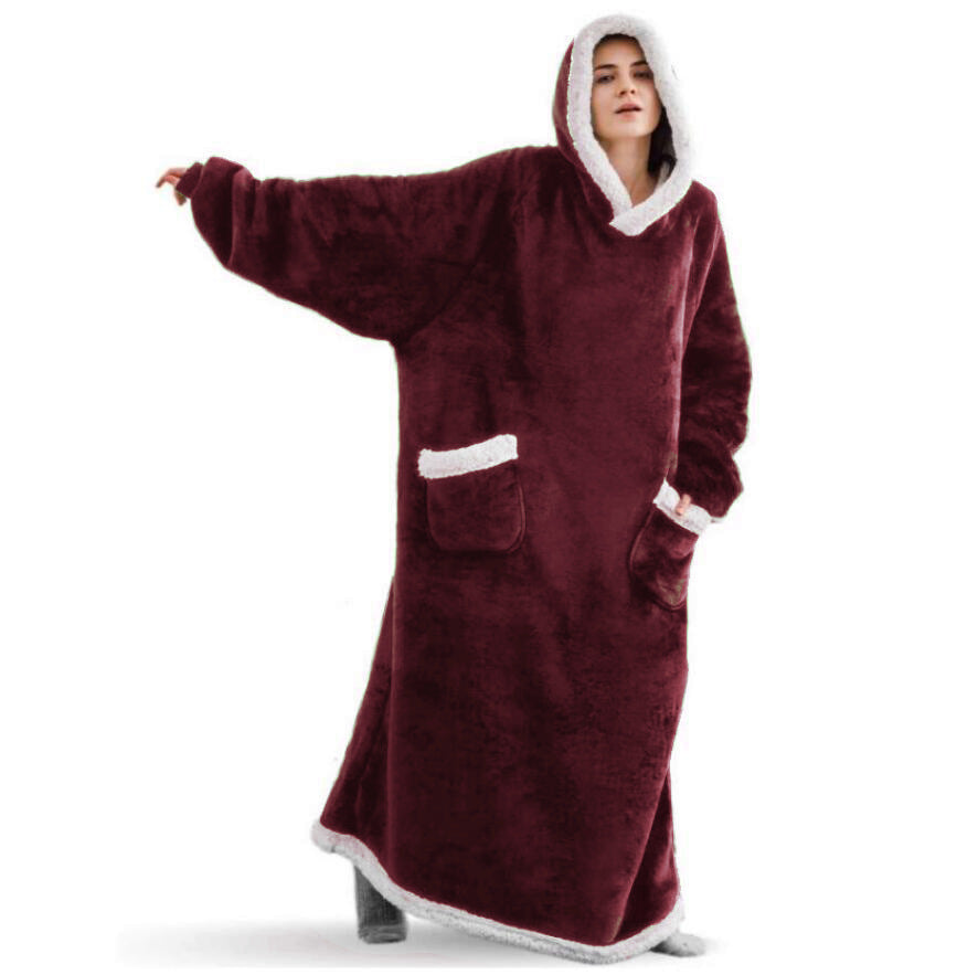 Super Long Flannel Blanket With Sleeves Winter Hoodies Sweatshirt Women Men Pullover Fleece Giant TV Blanket Oversized