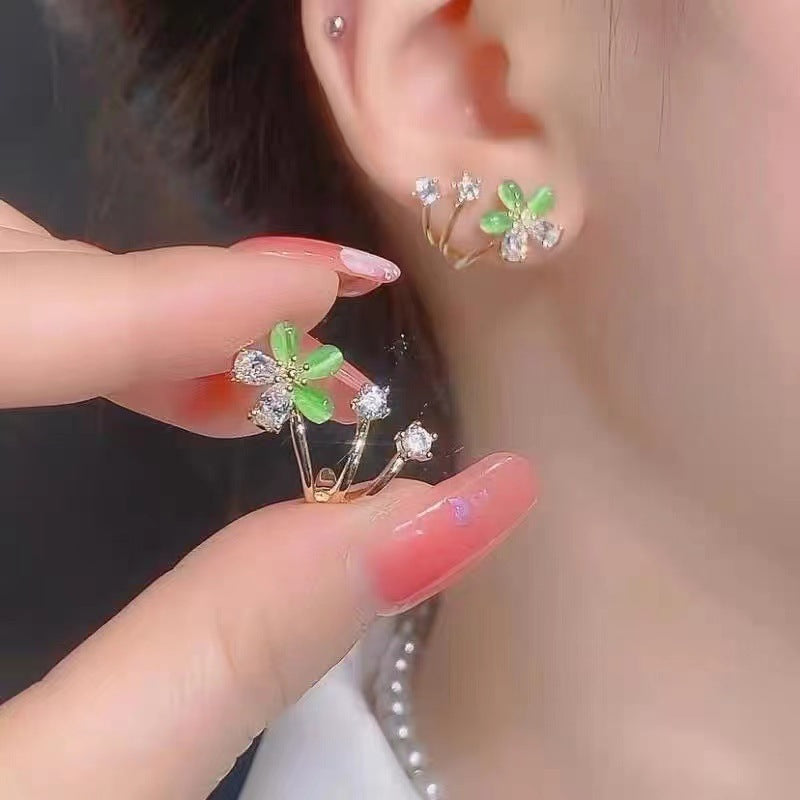 Artsy Cherry Blossom Earrings Green Special-interest Design Diamond Color Opal Earrings