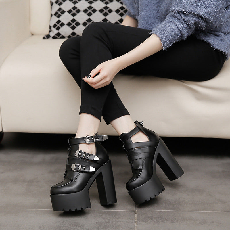 Zapatos de botas altas de tacón grueso de primavera