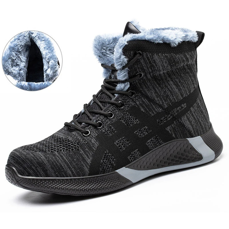 Bottes d'hiver en peluche pour hommes, chaussures de Protection Anti-écrasement et Anti-perforation, chaussures de sécurité chaudes, épaisses et respirantes à lacets