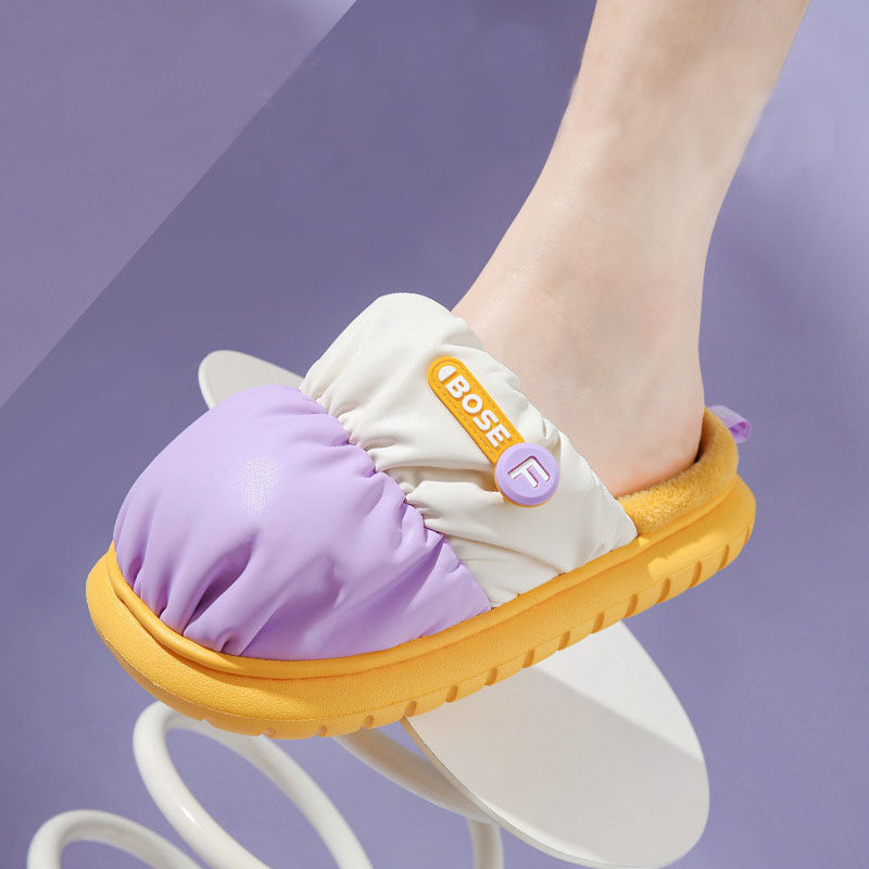 Pantoufles en coton de couleurs mélangées, chaussures d'hiver chaudes d'intérieur antidérapantes pour Couple, chaussures de maison à semelles épaisses pour femmes, pantoufles de maison floues à la mode