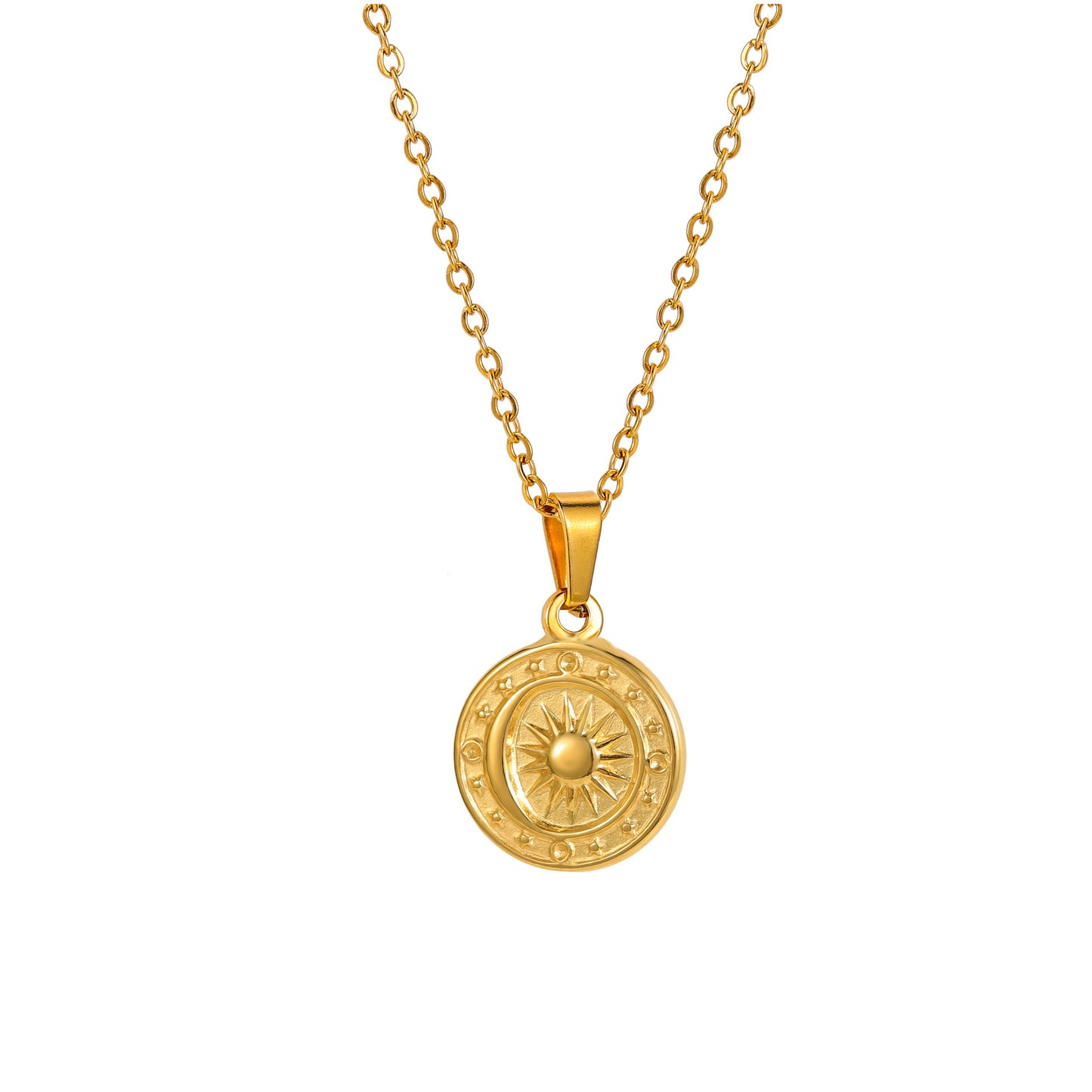 Collier pendentif boussole XINGX soleil lune en acier titane