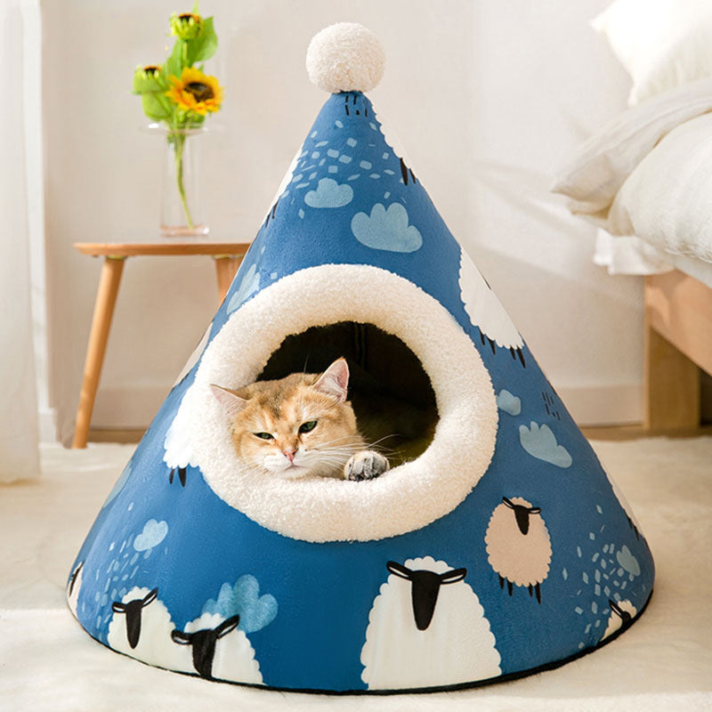 Litière pour chat de maison de yourte triangulaire pour chats litière pour animaux de compagnie fermée