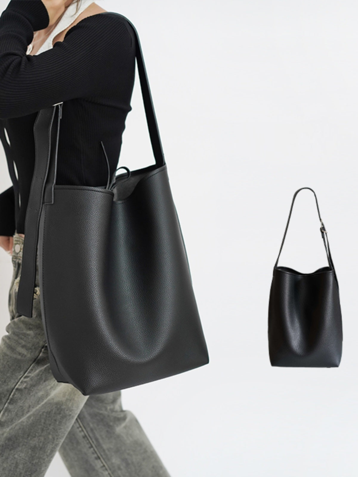 Bolso tipo cubo con patrón de lichi simple de color sólido de gran capacidad