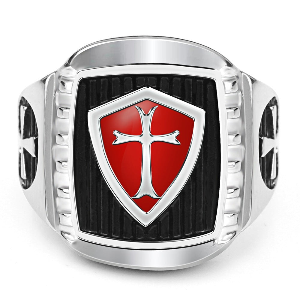 Anillo de acero inoxidable personalizado para hombre de la Cruz Roja con goteo de aceite vintage