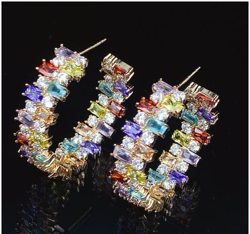 Boucles d'oreilles à tige en zircon, anneau d'oreille à aiguille en argent sterling plaqué cuivre