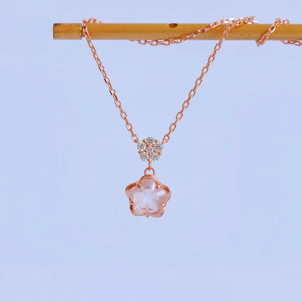 Niche irrégulière gravier coupe Unique cristal fleur de cerisier tempérament fleur de pêche pendentif clavicule collier