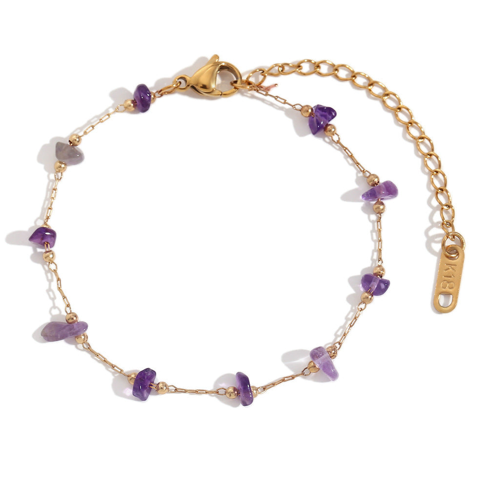 Stainless Steel 18K Gold Plating Amethyst Gravel Handmade Chain Necklace Bracelet For Women