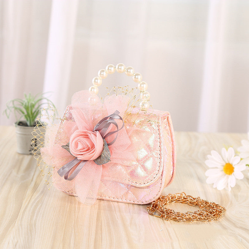 Sac diagonal portable en perles tricotées à fleurs