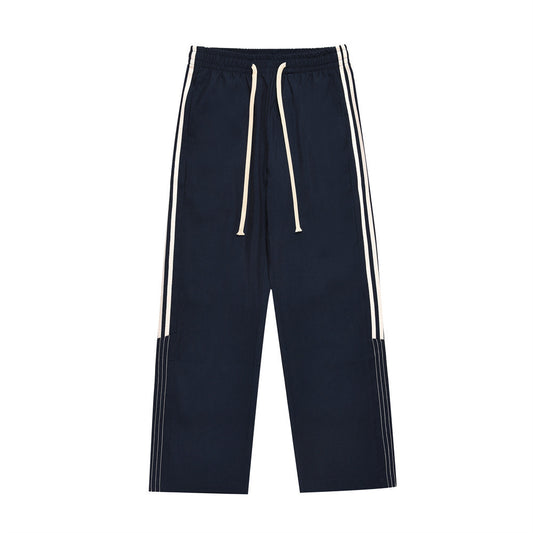 Men's Loose Color Contrast Patchwork Side Striped Sports Straight Trousers