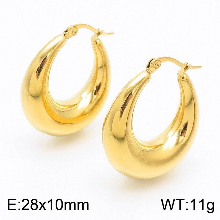 Clip d'oreille brillant en forme de U en acier titane plaqué boucles d'oreilles creuses 18 carats