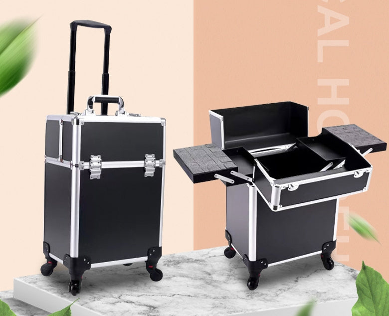 Caja de herramientas de almacenamiento con carrito para maquillaje y maquillador de gran capacidad