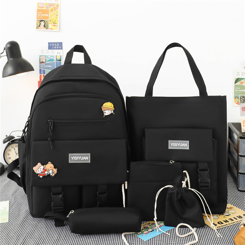 Sac à dos en nylon haute capacité pour collégiens, ensemble de cinq pièces